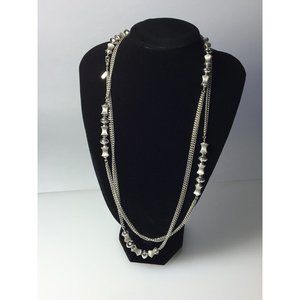 Signed Monet Chain Silver Tone Modernist Deco Lariat Rope Statement Necklace 55"